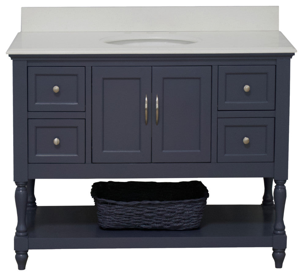 Beverly 48" Bathroom Vanity, Marine Gray, Quartz