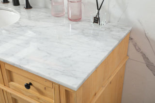 Home Living Vanity with Carrara White Marble Countertop, Natural Wood, 60", Single Sink