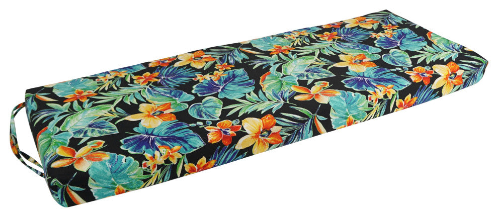 54"X19" Patterned Outdoor Spun Polyester Bench Cushion, Beachcrest Caviar