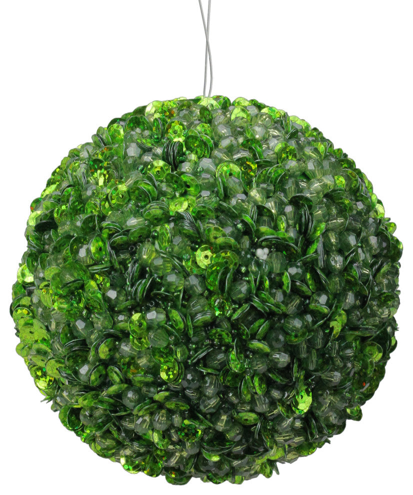 Lavish Green Fully Sequined and Beaded Christmas Ball Ornament, 4.25"
