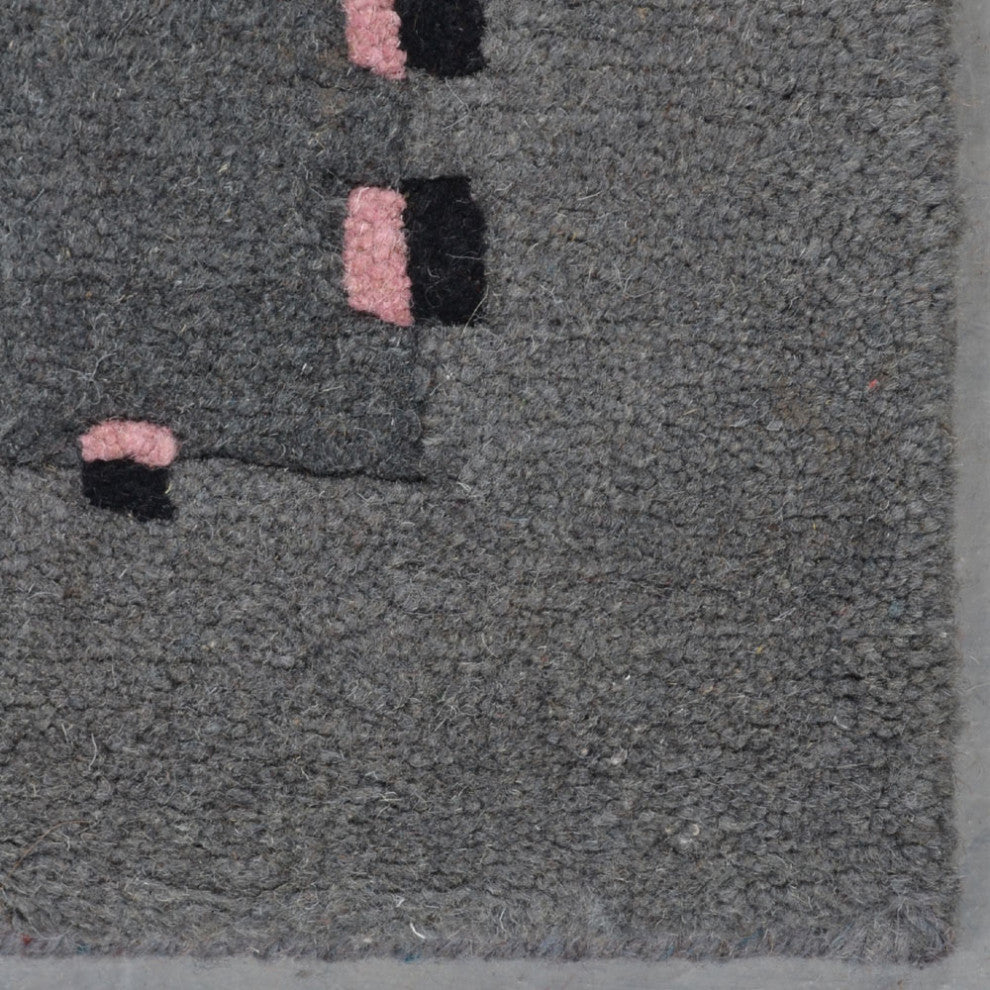 Hand Knotted Tibbati Wool Area Rug Contemporary Grey, [Rectangle] 6'x9'