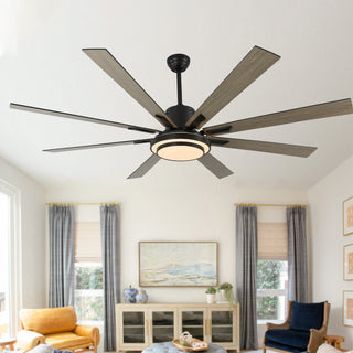 72" Modern Ceiling Fan with Reversible Blades, Dimmable Light and Remote, Black, 72"