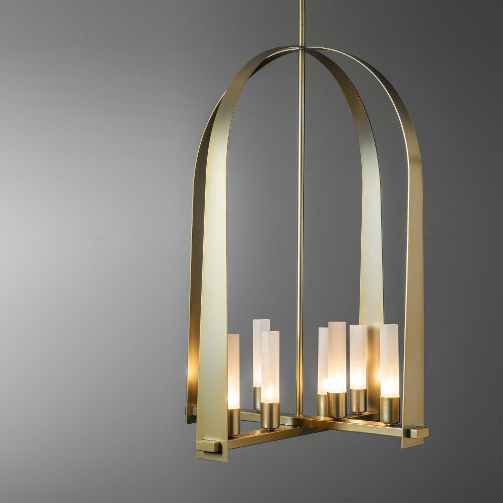 Triomphe 8-Light Pendant Modern Brass Frosted Glass
