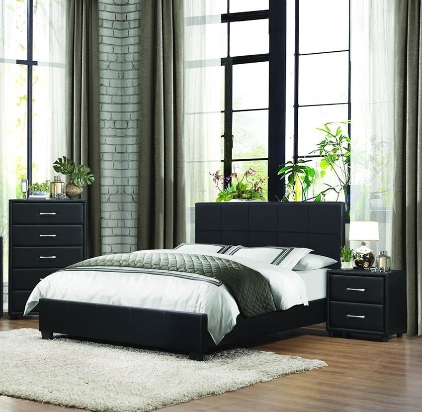 Homelegance Lorenzi 3-Piece Upholstered Platform Bedroom Set, Black Vinyl