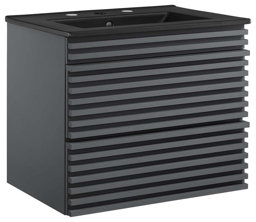 Render 24" Wall-Mount Bathroom Vanity, Gray Black