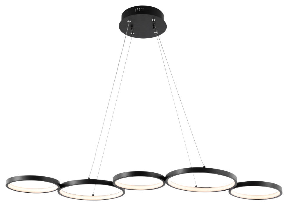Roman 40.75" 5-Light Bohemian Coastal Iron Linear Integrated LED Pendant, Black
