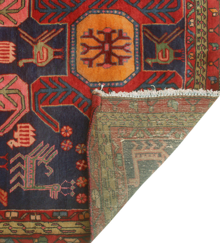 Fine Vintage Distressed Fardad Navy/Burgundy Runner, 4'2x9'11