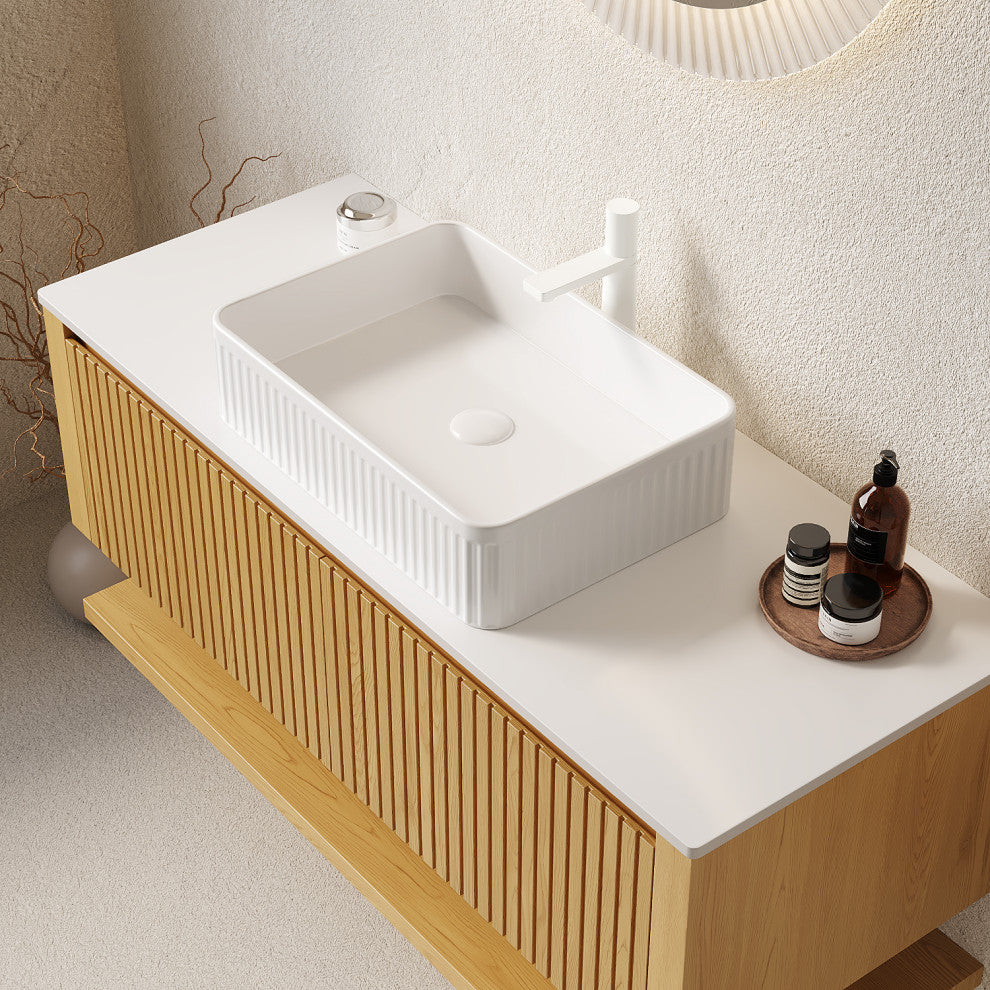 Wall-Mounted Plywood Bathroom Vanity With Sink, With Rectangular Vessel