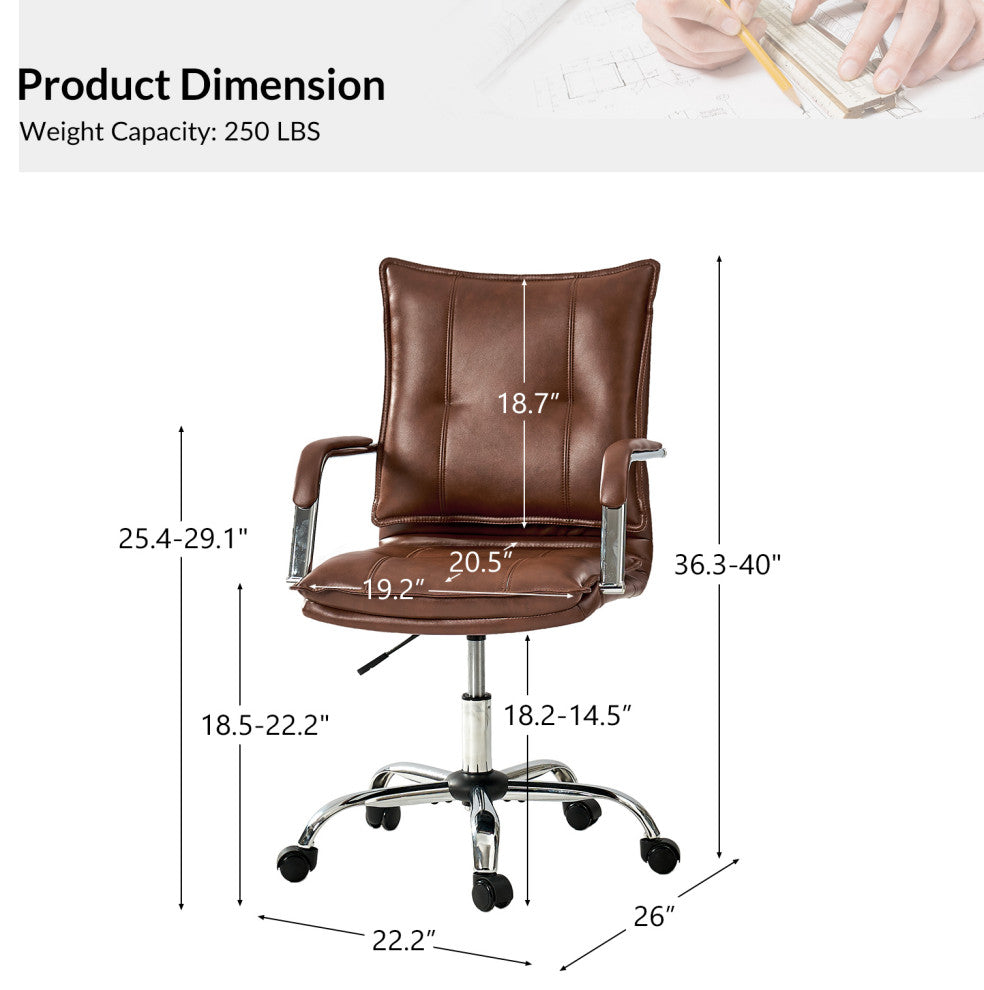 Task Chair With Padded Arms, Brown