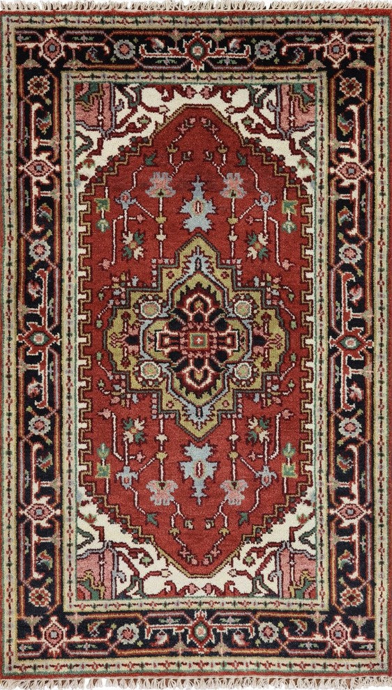 Heriz Veg Dyed Handmade Rug, Red, 3'2"x5'3"
