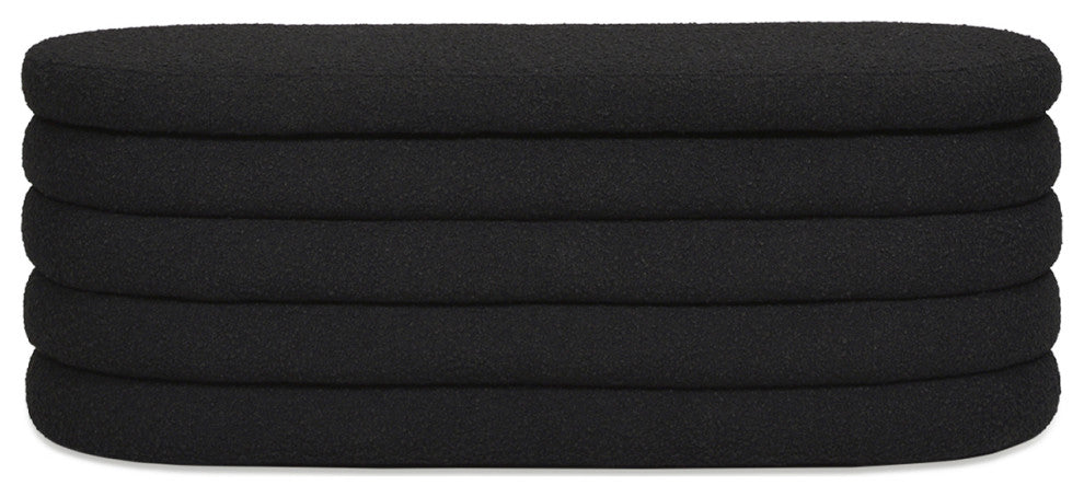 Fuji 49" Upholstered Oval Storage Bench, Ebony Black