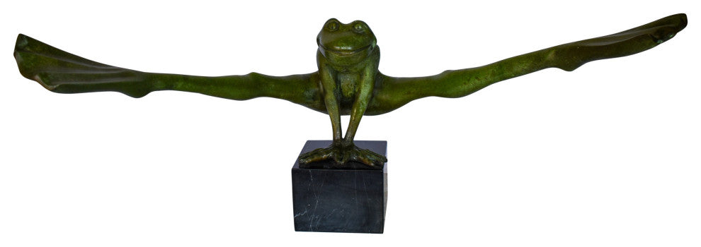 Acrobatic Frog Green Patina Bronze Statue Mounted on A Marble  43" x 26" x 20"