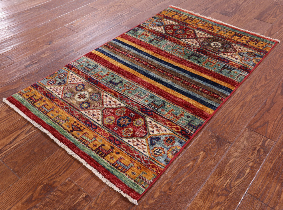 Tribal Persian Gabbeh Handmade Wool Rug 2' 6" X 4' 4" Q11042