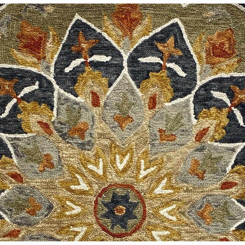 5" Round Charcoal Floral Medallion Area Rug
