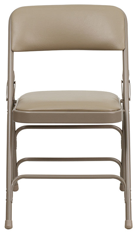 Hercules Series Curved Triple Braced and Double Hinged Upholstered Metal Chair, Beige Vinyl/Beige Frame