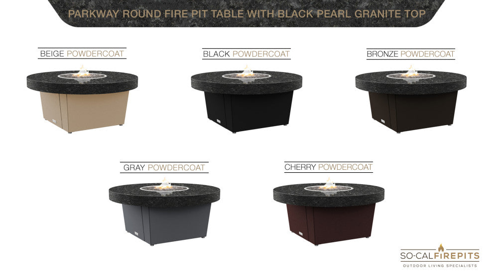 Circular Fire Pit Table, 48", Propane, Black Pearl Granite Top, Bronze