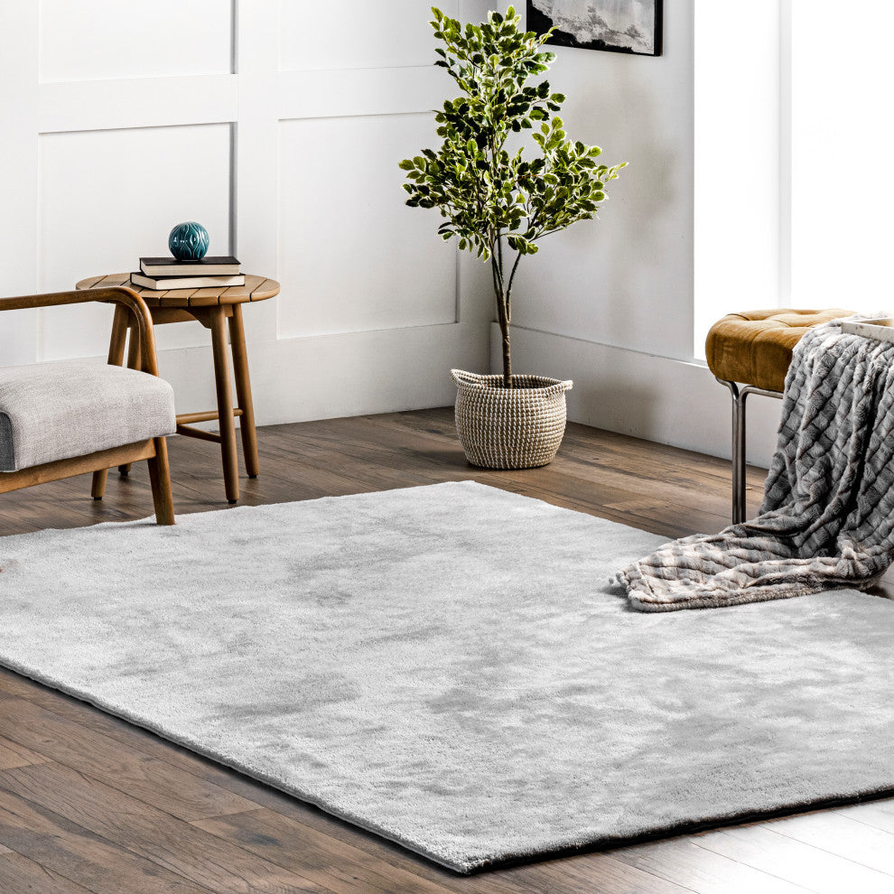 nuLOOM Loni Solid Machine Washable Shag Area Rug, Light Grey, 4'x6'
