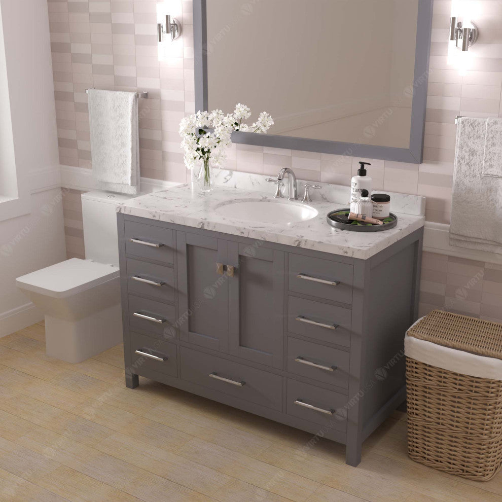 Caroline Avenue 48" Bath Vanity, Gray With Marble Quartz Top