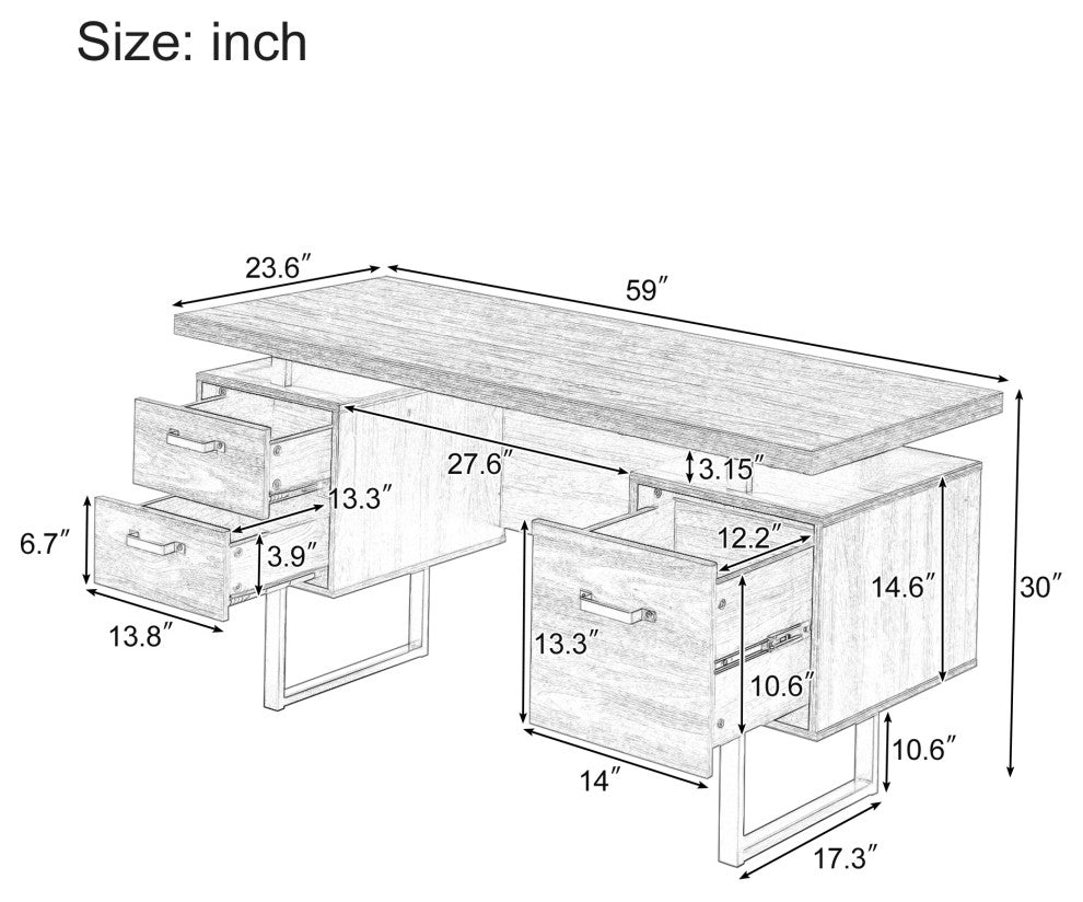 TATEUS Home Office Computer Desk Writing Study Table,Brown