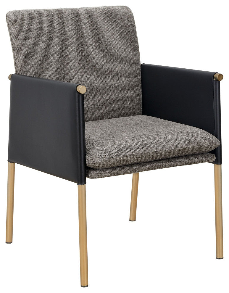 Engel Dark Grey Vegan Leather, Grey Fabric, Antique Brass Dining Chair