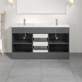 Eviva Lugano 60" Gray Modern Double Sink Bathroom Vanity With White Top