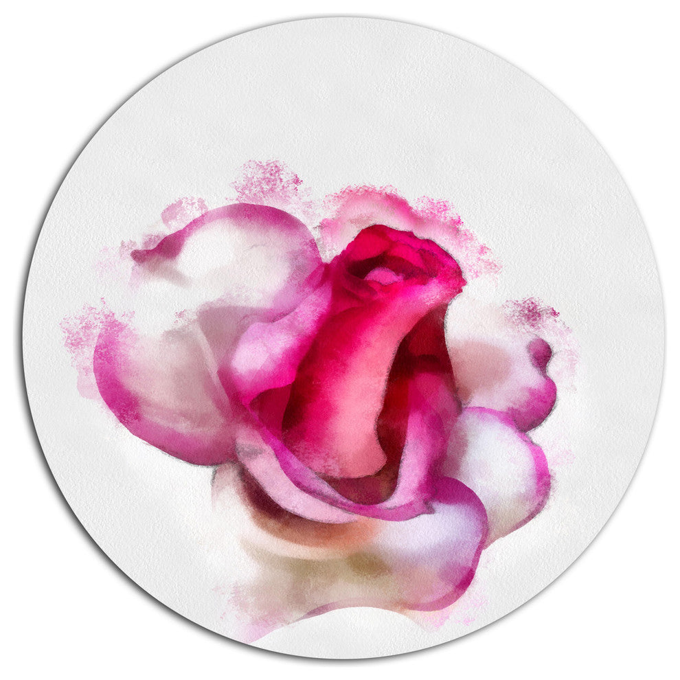 Red Rose With White Watercolor, Floral Disc Metal Wall Art, 11"