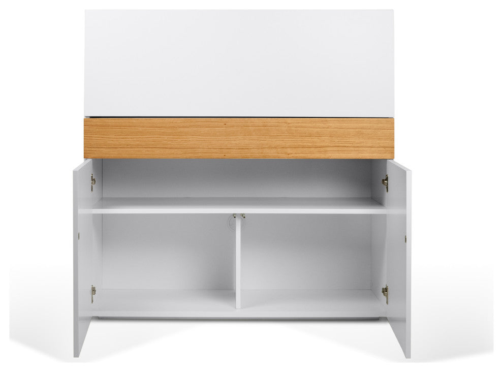 Modern Home Office Desk Hutch, White and Oak