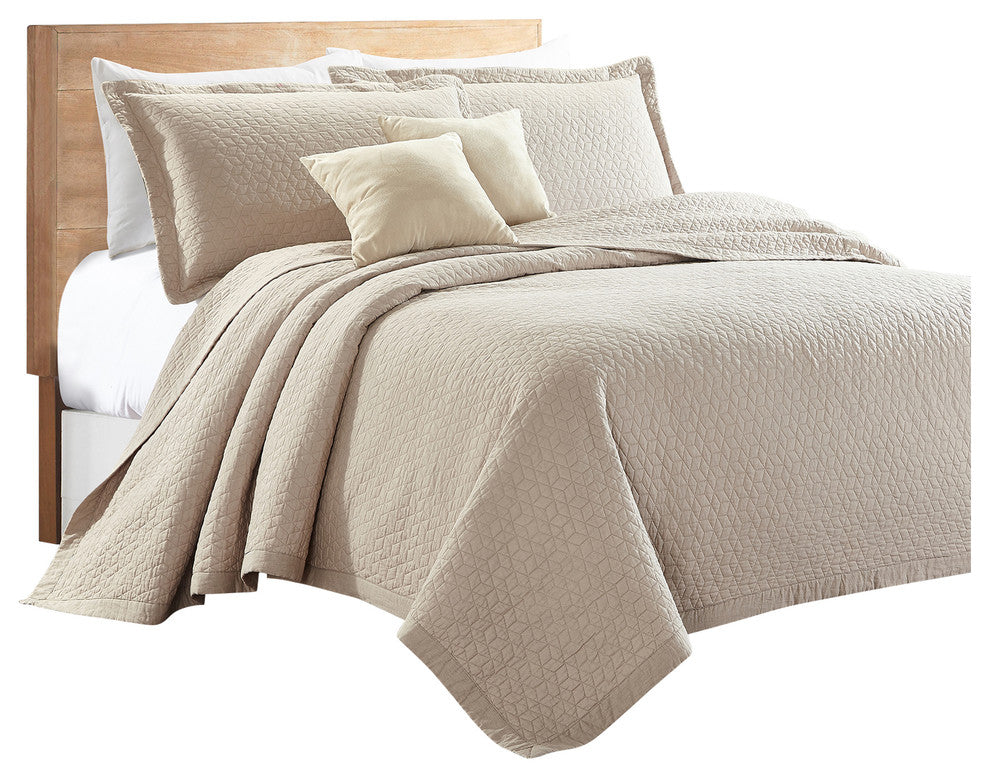 Sherry Kline Out of the Box 3-piece Embroidered Quilt Set, Taupe, King