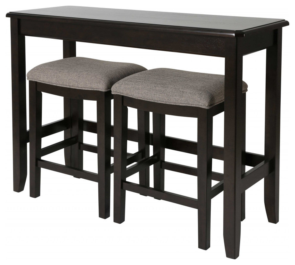 HomeRoots Perfecto Espresso Finish Sofa table With Two Bar Stools