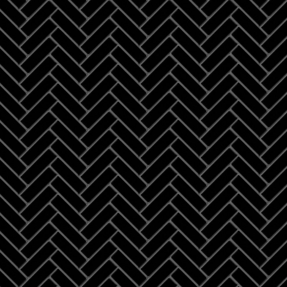 Metro Brick Herringbone Matte Black Porcelain Floor and Wall Tile