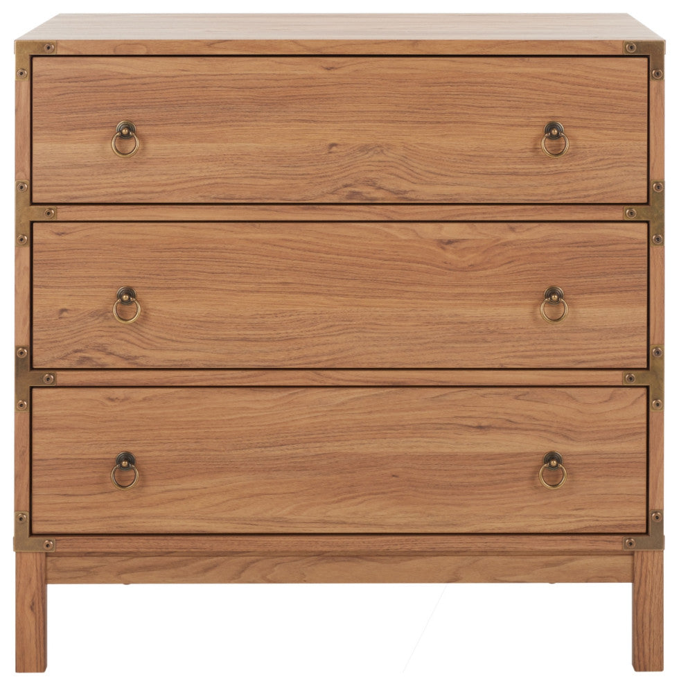 Safavieh Galio 3 Drawer Chest, Oak/Gold