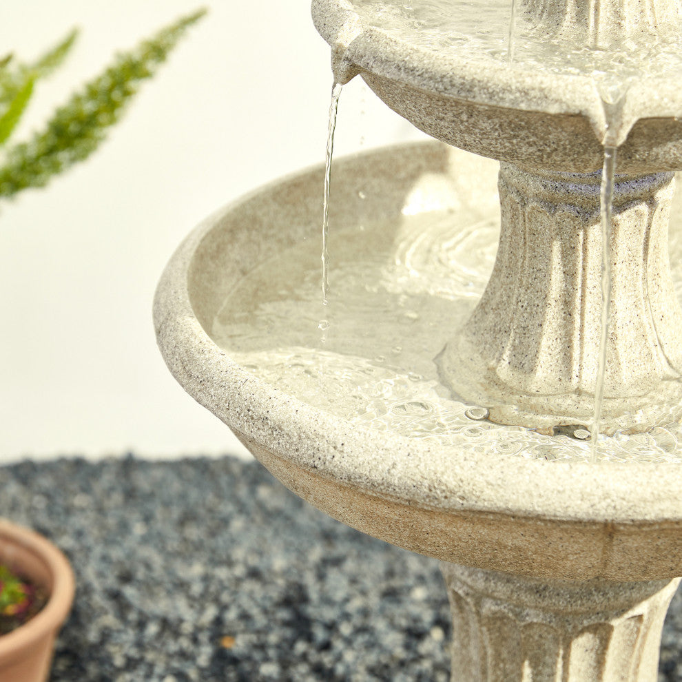 Sand Beige Terrazzo Resin 3-Tier Outdoor Fountain