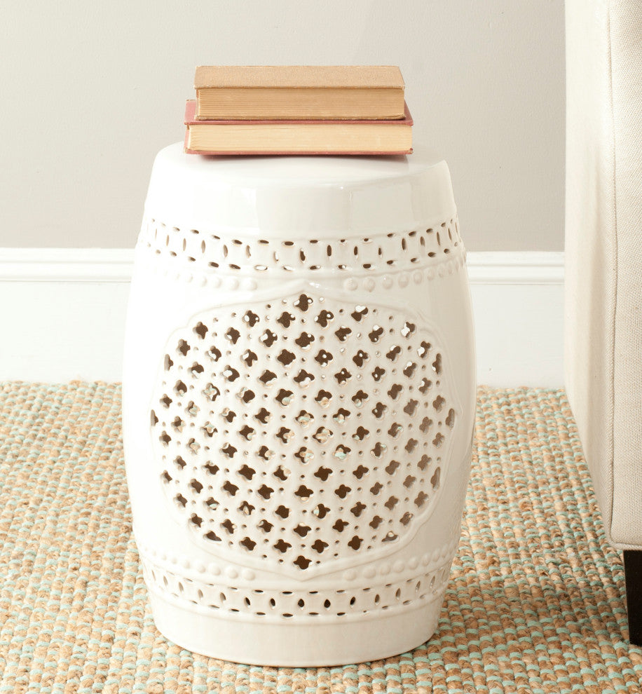 Safavieh Quatrefoil Garden Stool, White