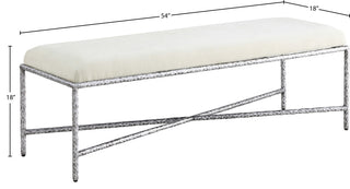Valley Upholstered Bench, Cream, 54" W x 18" D, Silver, Chenille Fabric