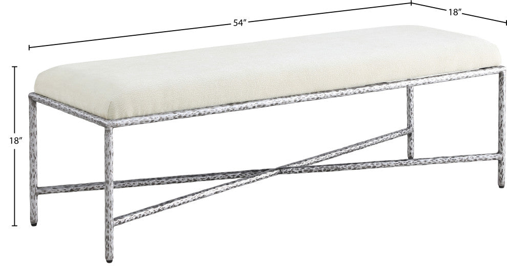 Valley Upholstered Bench, Cream, 54" W x 18" D, Silver, Chenille Fabric