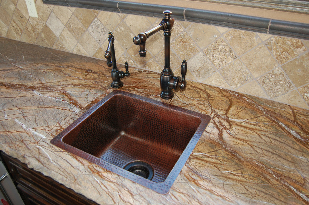 16" Gourmet Rectangular Hammered Copper Bar/Prep Sink, Oil Rubbed Bronze