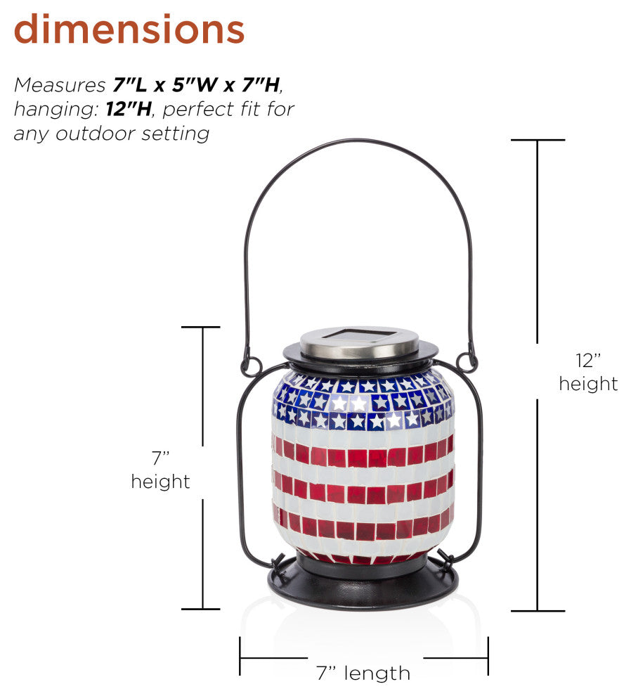 Solar Patriotic Hanging Lantern with Cool White LED Lights