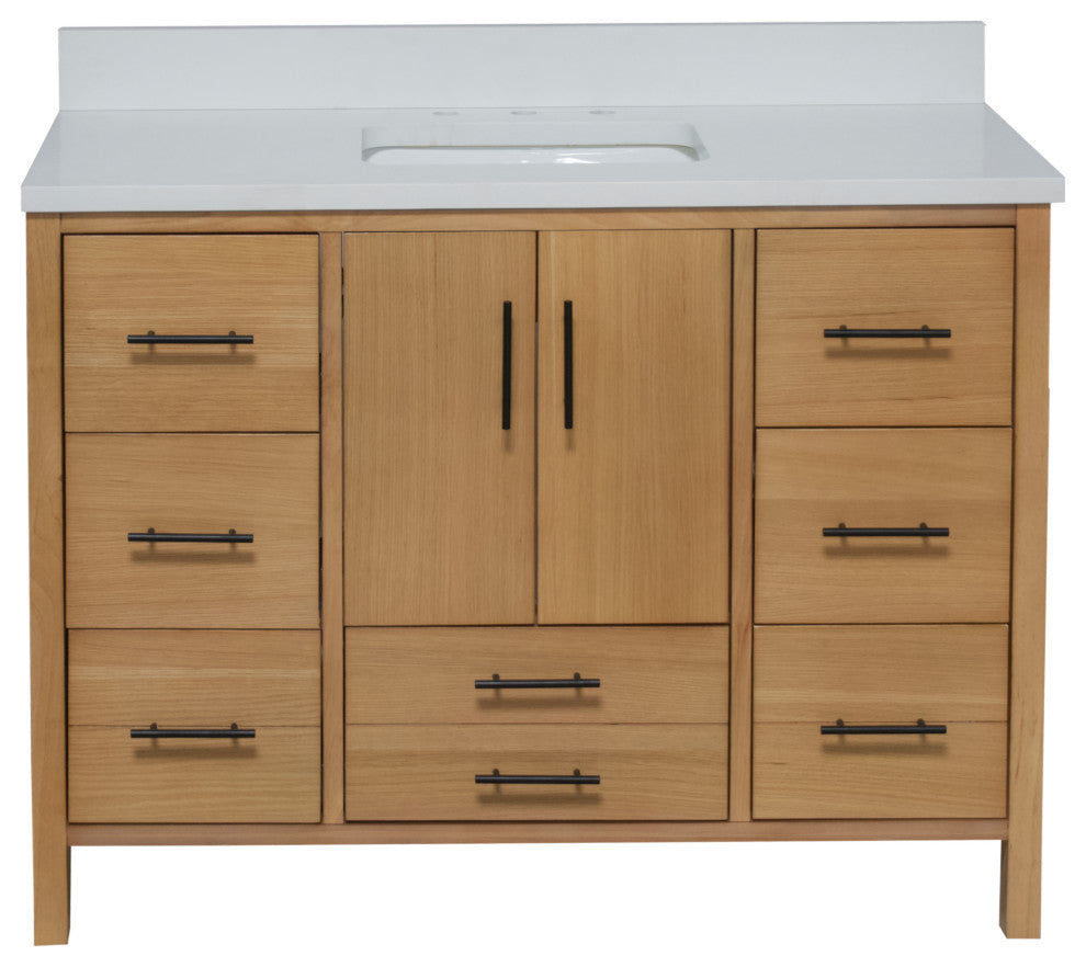 California 48" Bathroom Vanity, Blonde, Matte White