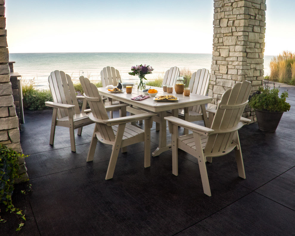 Polywood Vineyard Adirondack 7-Piece Nautical Trestle Dining Set, Mahogany