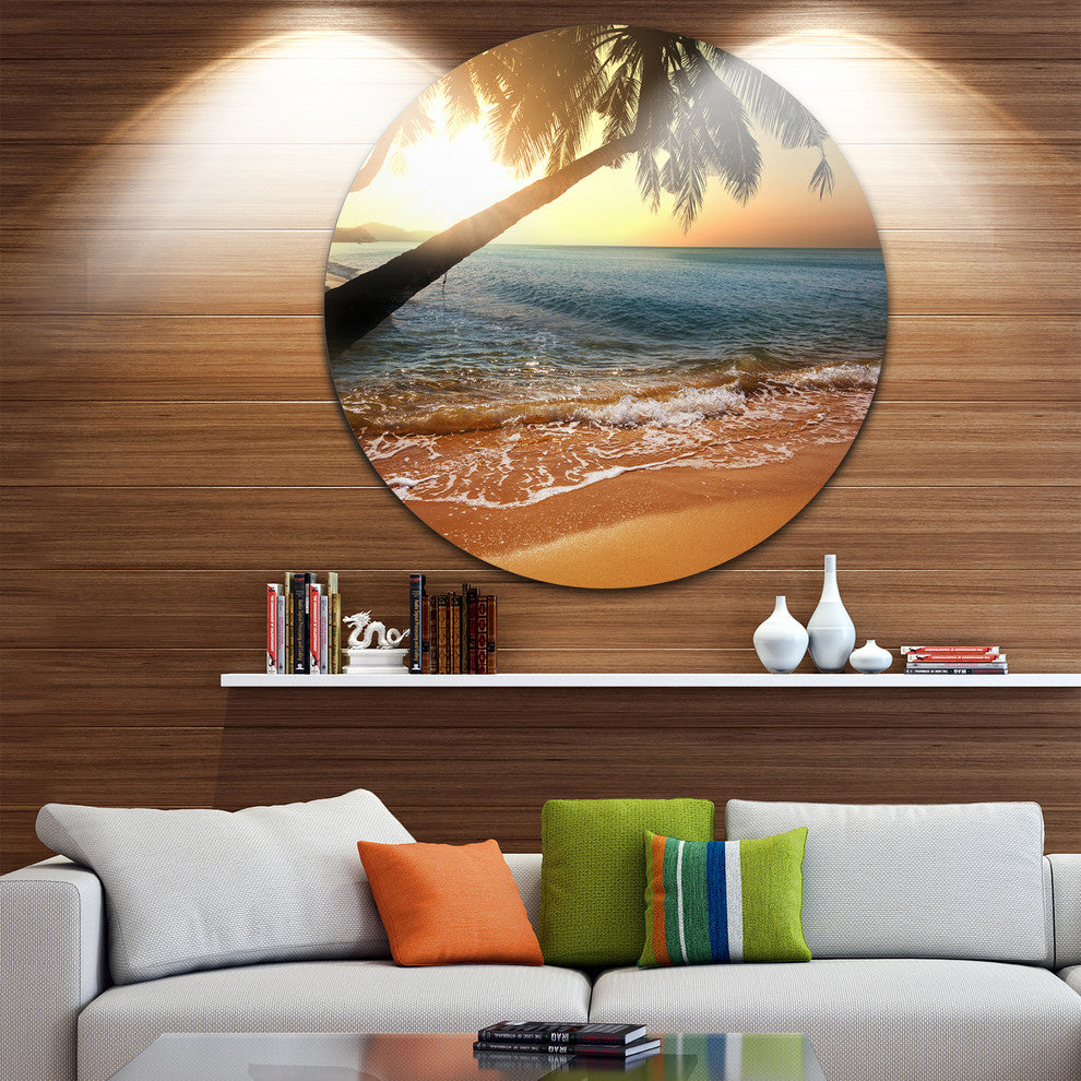 Beautiful Sunset On Tropical Beach, Seashore Disc Metal Wall Art, 23"