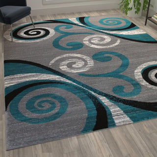 Valli Collection Modern Abstract Pattern Area Rug -Olefin with Jute Backing, Turquoise, 8' X 10'