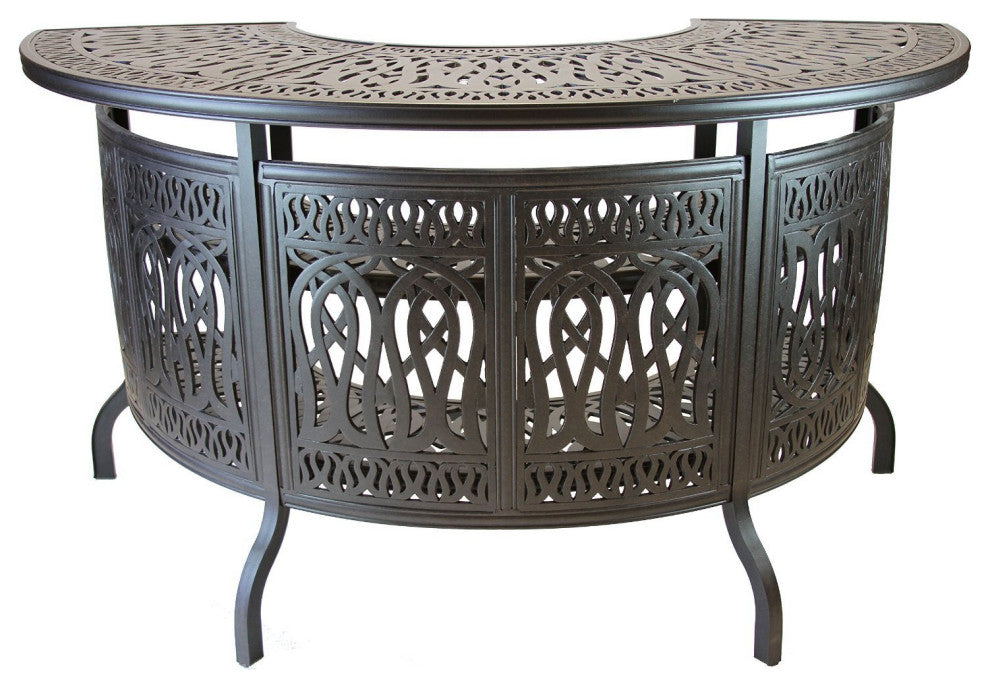 5-Piece Outdoor Bar Set Cast Aluminum Patio Table and 4 Palm Tree Swivel Stools