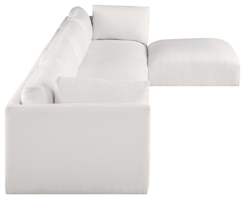 Ease Fabric Upholstered L-Shaped Modular Sectional, Cream, 4 Piece: 2 Corner, 2 Armless, 1 Ottoman