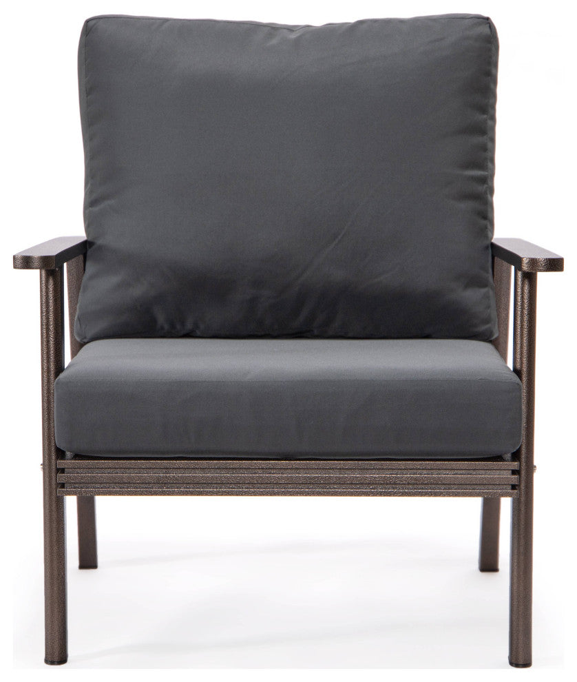 LeisureMod Walbrooke 3-Piece Patio Set With Brown Aluminum Frame and Cushions, Charcoal