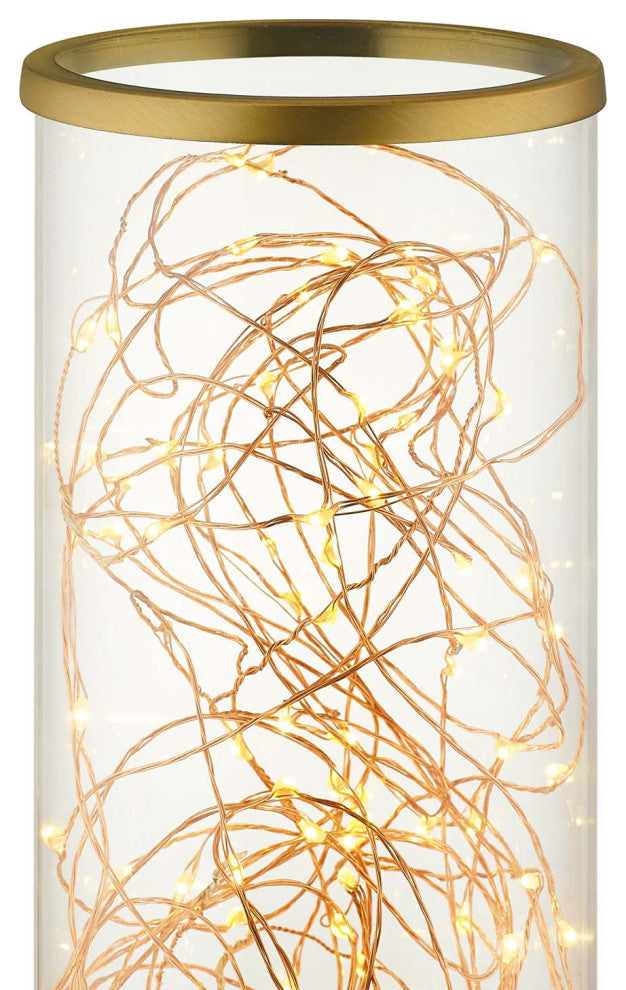 Adore Cylindrical-Shaped Clear Glass And Brass Table Lamp