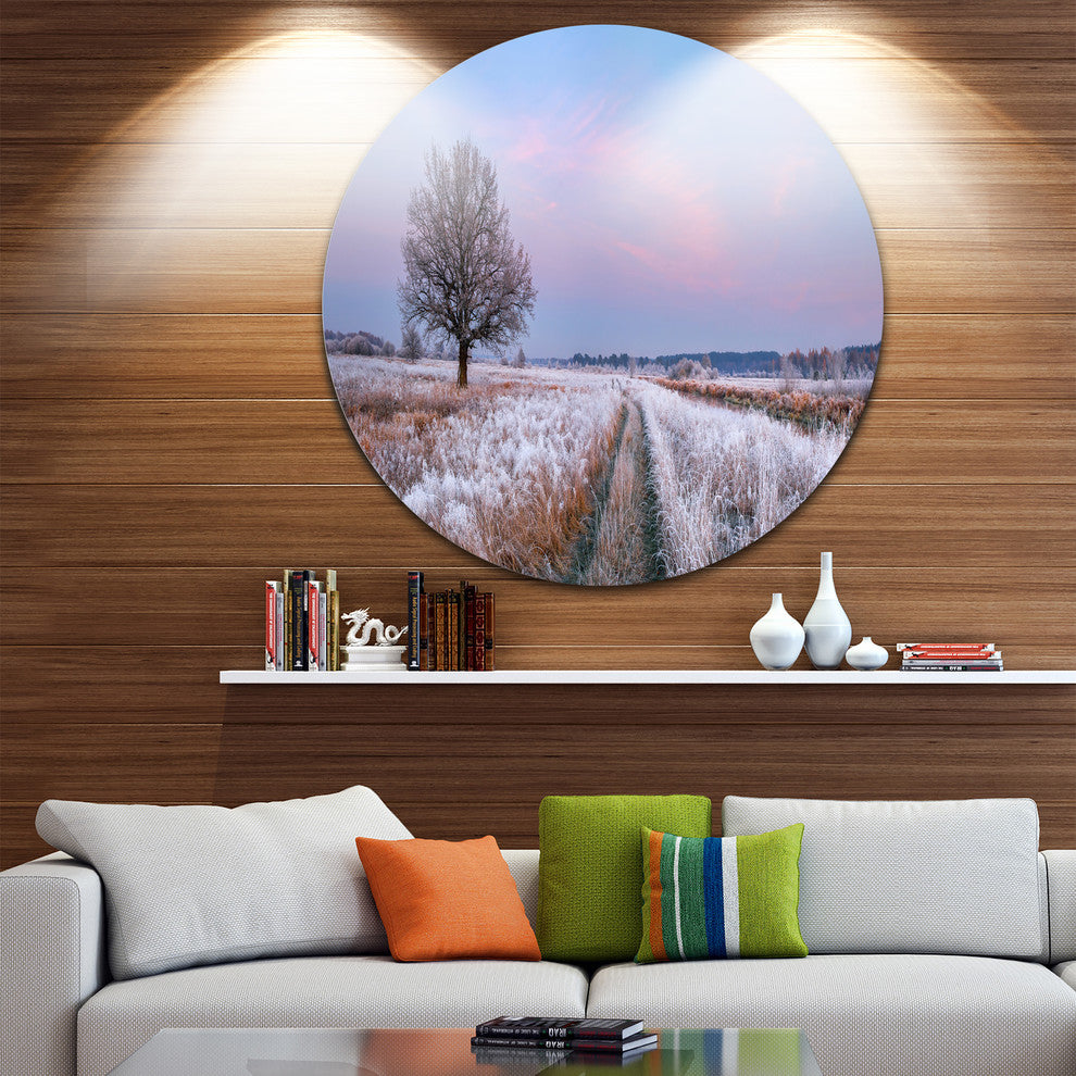 Dry Oak Tree In Winter Panorama, Landscape Round Wall Art, 23"