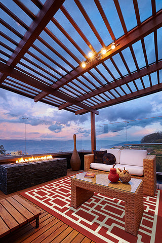 Oriental Weavers Sphinx Meridian 9754R  Outdoor Rug, Red/Ivory, 7'10" X 7'10" Round