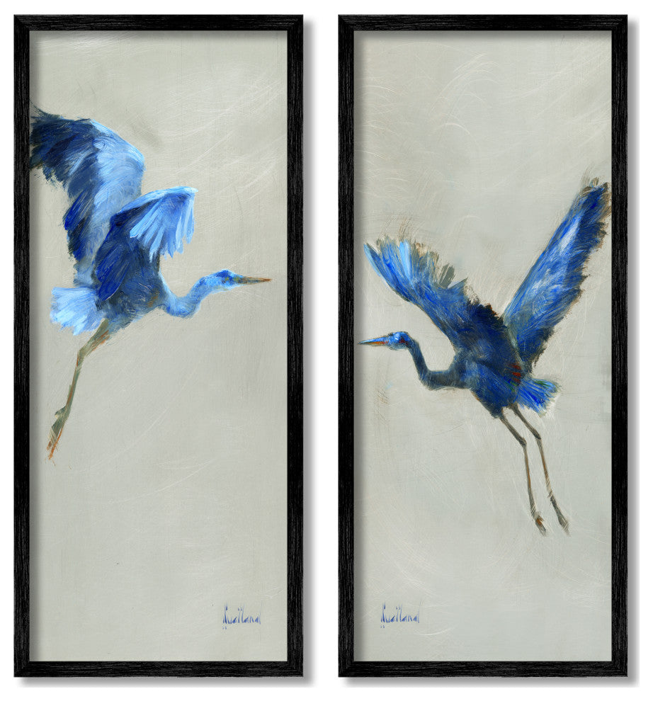 Flying Cranes Abstract Birds Expressive Blue Animal Flight,10 x 24