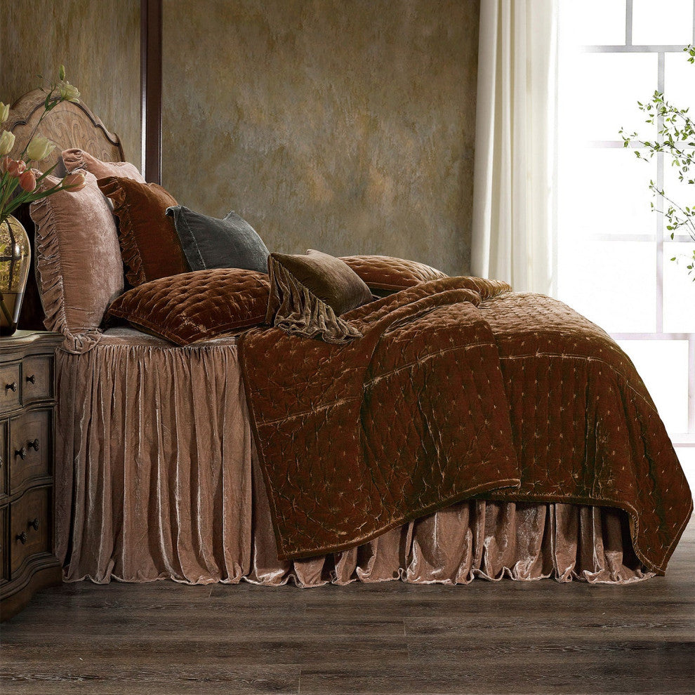Stella Faux Silk Velvet Bedspread Set, 3PC, Dusty Rose, Queen
