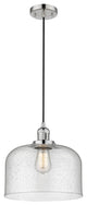 1-Light Large Bell 12" Pendant, Polished Nickel, Glass: Seedy